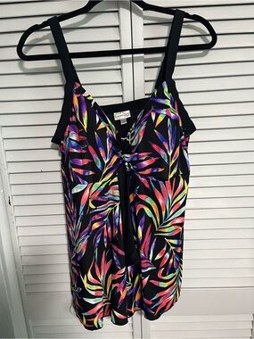 Avenue Black Multi-Color Tropical Print Two-Piece Swimsuit